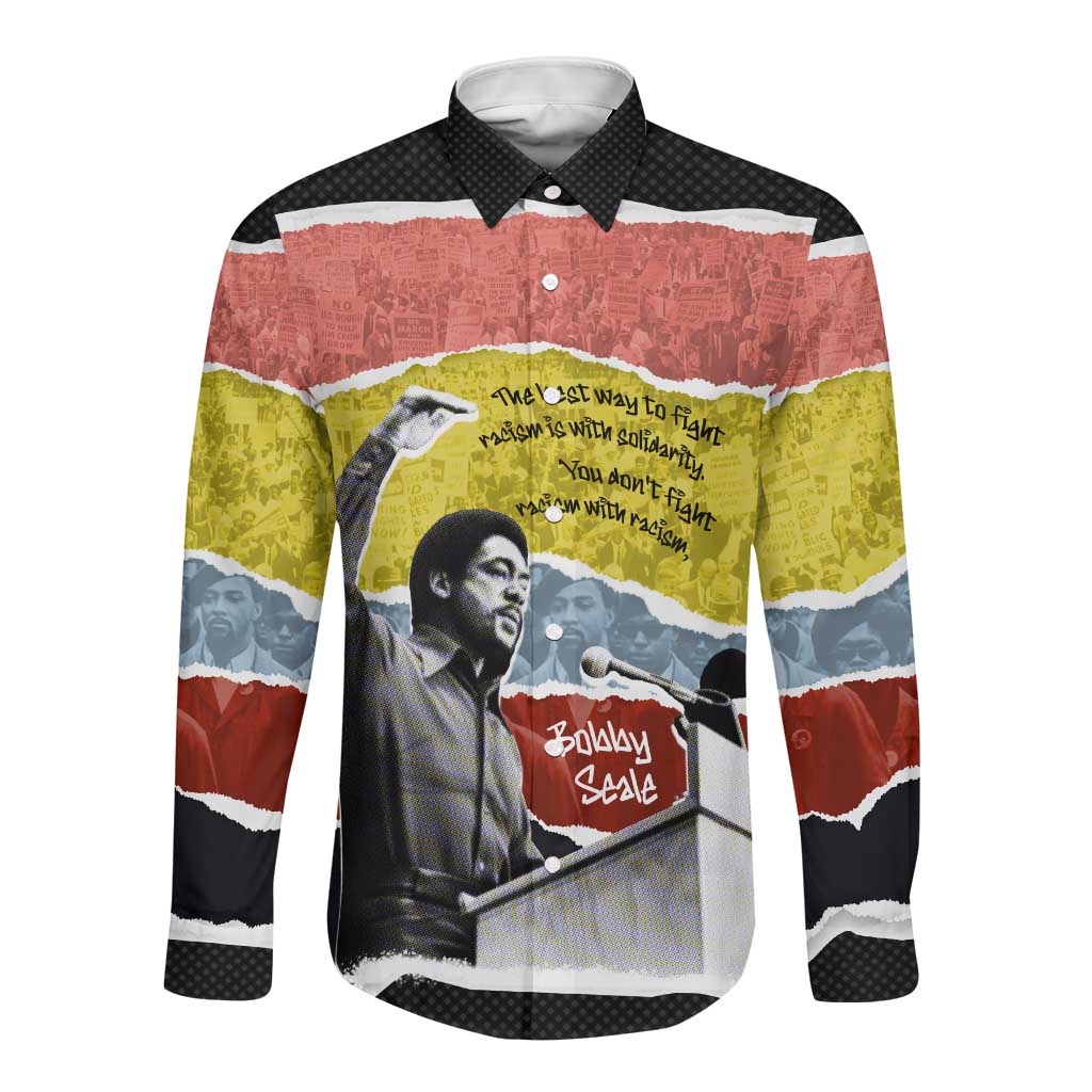 Bobby Seale Long Sleeve Button Shirt Torn Paper Collage Design Solidarity Quote Powerful Speech Artwork Civil Rights - Wonder Print Shop