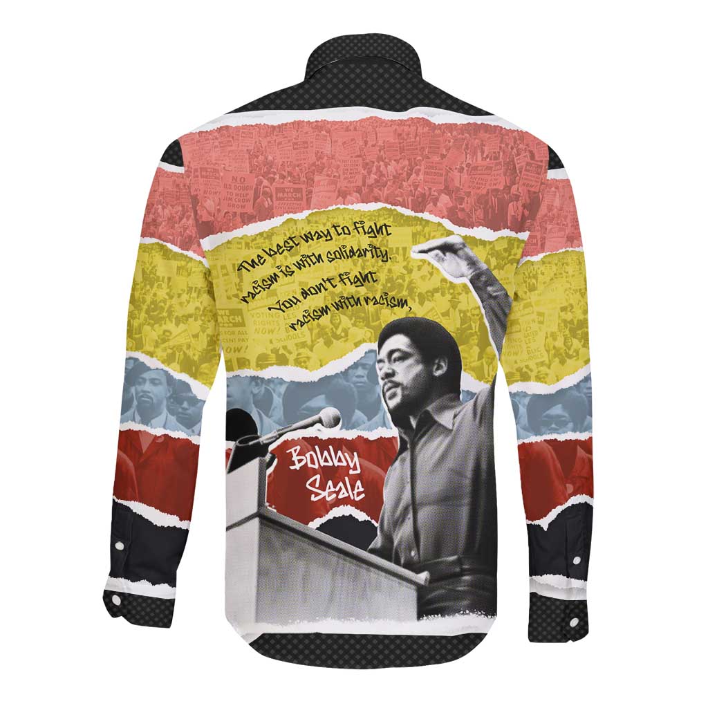Bobby Seale Long Sleeve Button Shirt Torn Paper Collage Design Solidarity Quote Powerful Speech Artwork Civil Rights - Wonder Print Shop