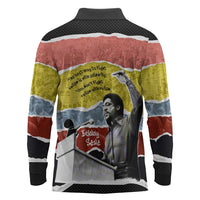 Bobby Seale Long Sleeve Polo Shirt Torn Paper Collage Design Solidarity Quote Powerful Speech Artwork Civil Rights - Wonder Print Shop
