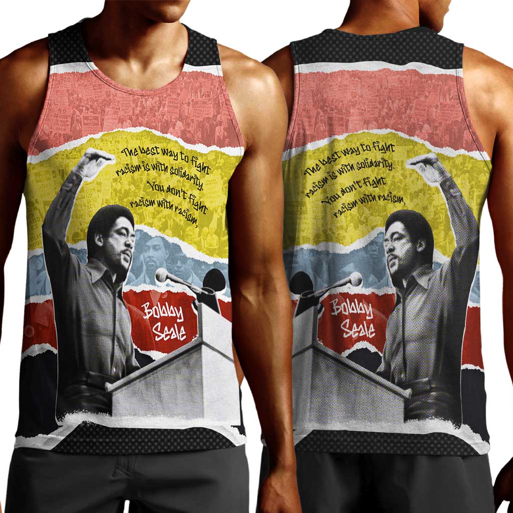 Bobby Seale Men Tank Top Torn Paper Collage Design Solidarity Quote Powerful Speech Artwork Civil Rights - Wonder Print Shop