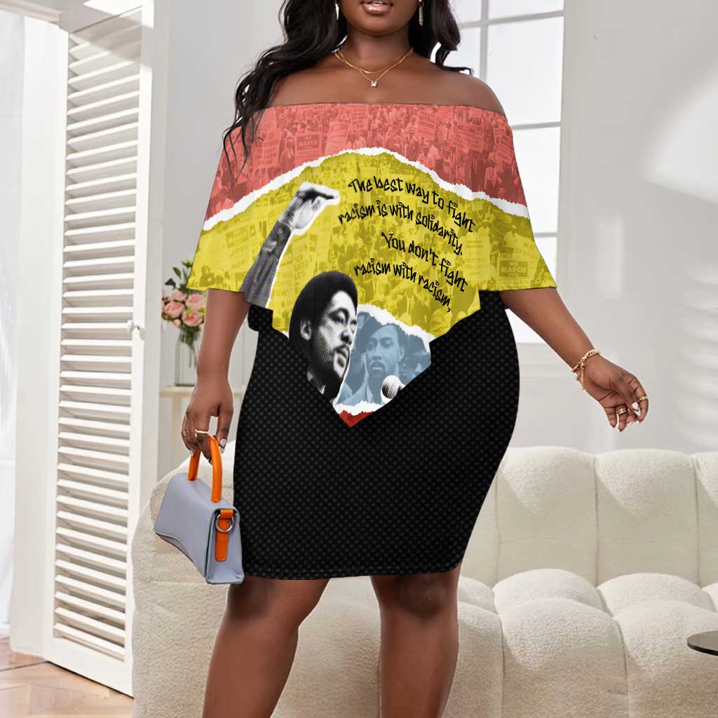 Bobby Seale Off Shoulder Short Dress Torn Paper Collage Design Solidarity Quote Powerful Speech Artwork Civil Rights - Wonder Print Shop