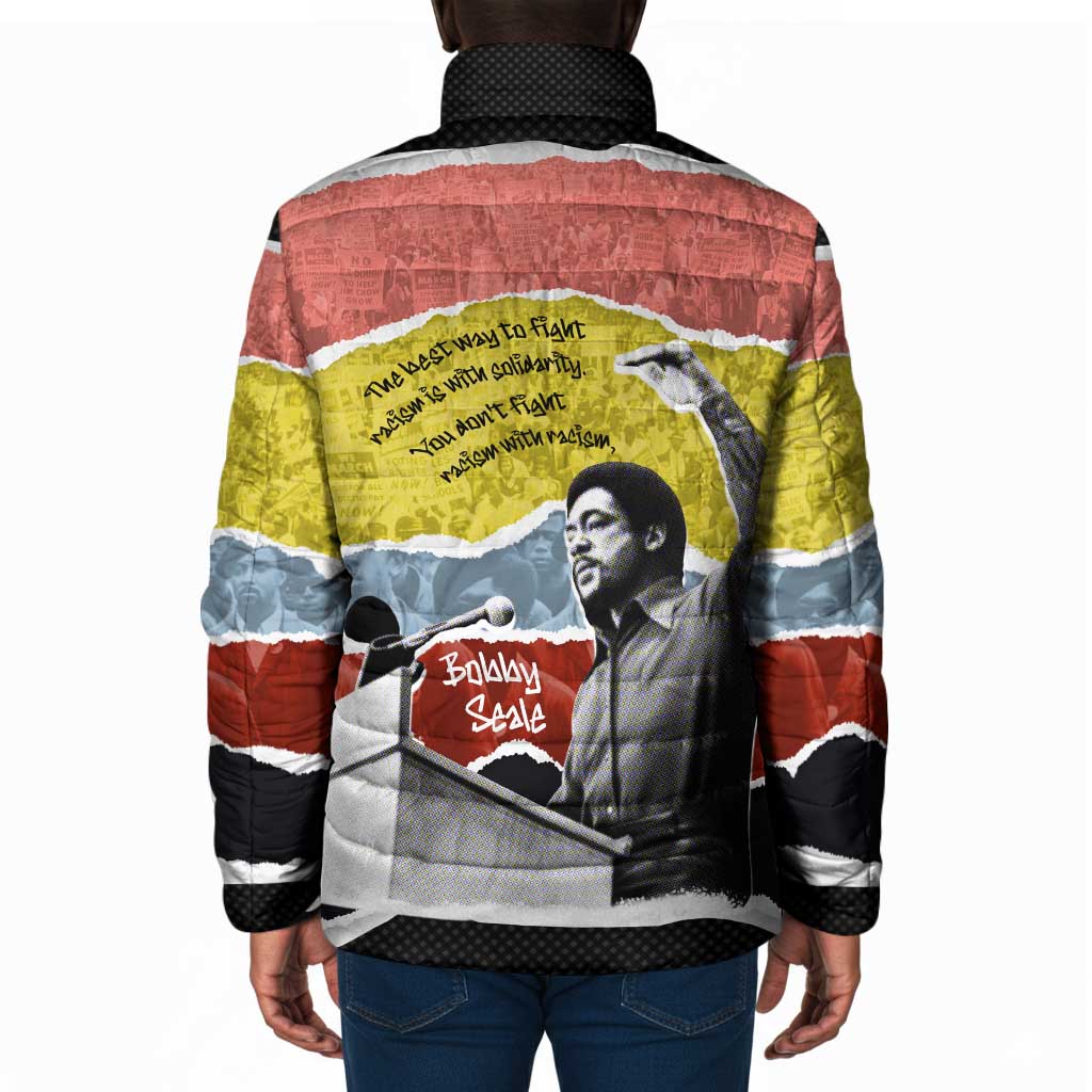 Bobby Seale Padded Jacket Torn Paper Collage Design Solidarity Quote Powerful Speech Artwork Civil Rights - Wonder Print Shop