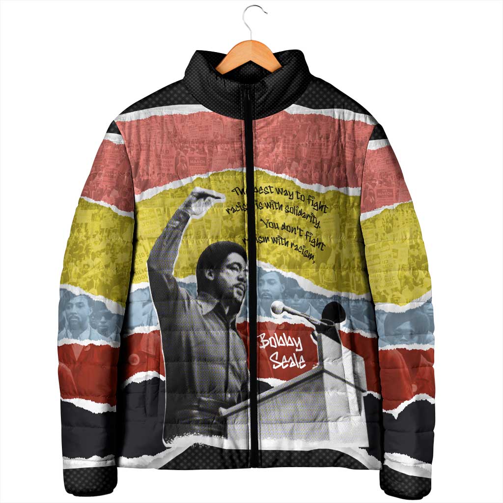 Bobby Seale Padded Jacket Torn Paper Collage Design Solidarity Quote Powerful Speech Artwork Civil Rights - Wonder Print Shop