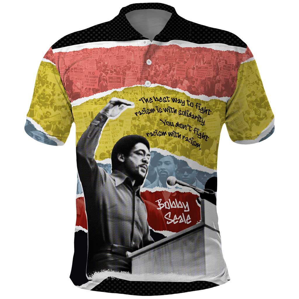 Bobby Seale Polo Shirt Torn Paper Collage Design Solidarity Quote Powerful Speech Artwork Civil Rights - Wonder Print Shop