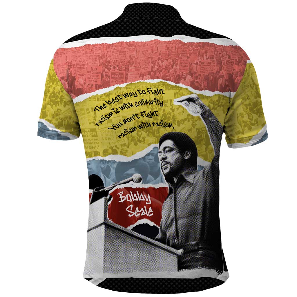 Bobby Seale Polo Shirt Torn Paper Collage Design Solidarity Quote Powerful Speech Artwork Civil Rights - Wonder Print Shop