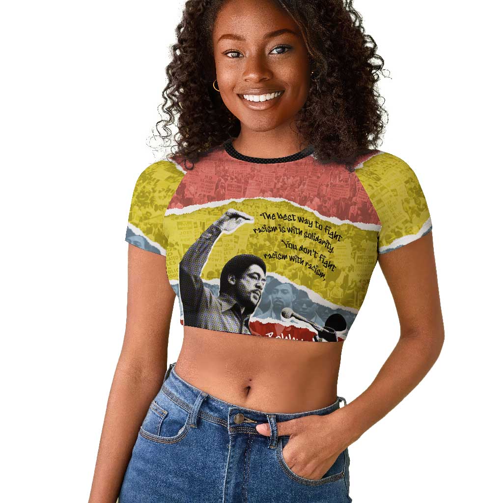 Bobby Seale Raglan Cropped T shirt Torn Paper Collage Design Solidarity Quote Powerful Speech Artwork Civil Rights - Wonder Print Shop