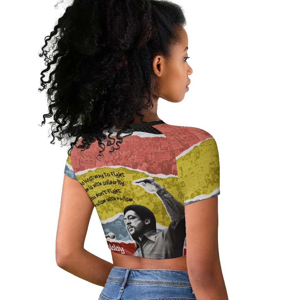 Bobby Seale Raglan Cropped T shirt Torn Paper Collage Design Solidarity Quote Powerful Speech Artwork Civil Rights - Wonder Print Shop