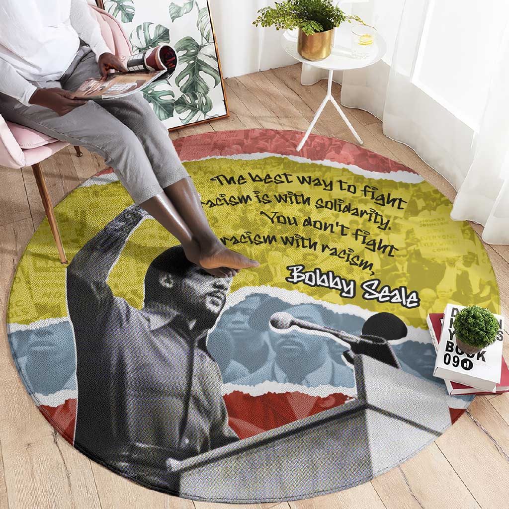 Bobby Seale Round Carpet Torn Paper Collage Design Solidarity Quote Powerful Speech Artwork Civil Rights - Wonder Print Shop