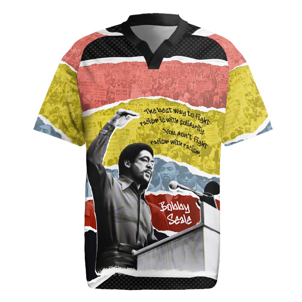 Bobby Seale Rugby Jersey Torn Paper Collage Design Solidarity Quote Powerful Speech Artwork Civil Rights - Wonder Print Shop