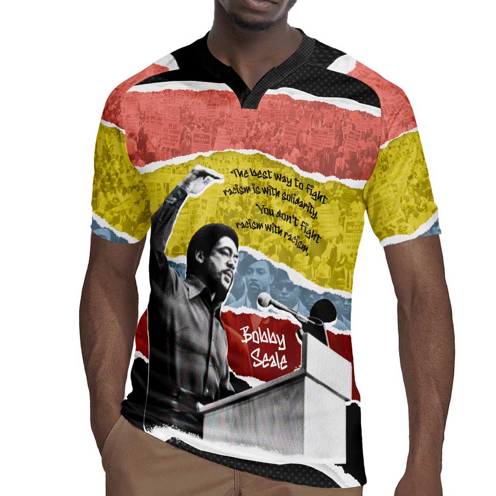 Bobby Seale Rugby Jersey Torn Paper Collage Design Solidarity Quote Powerful Speech Artwork Civil Rights - Wonder Print Shop