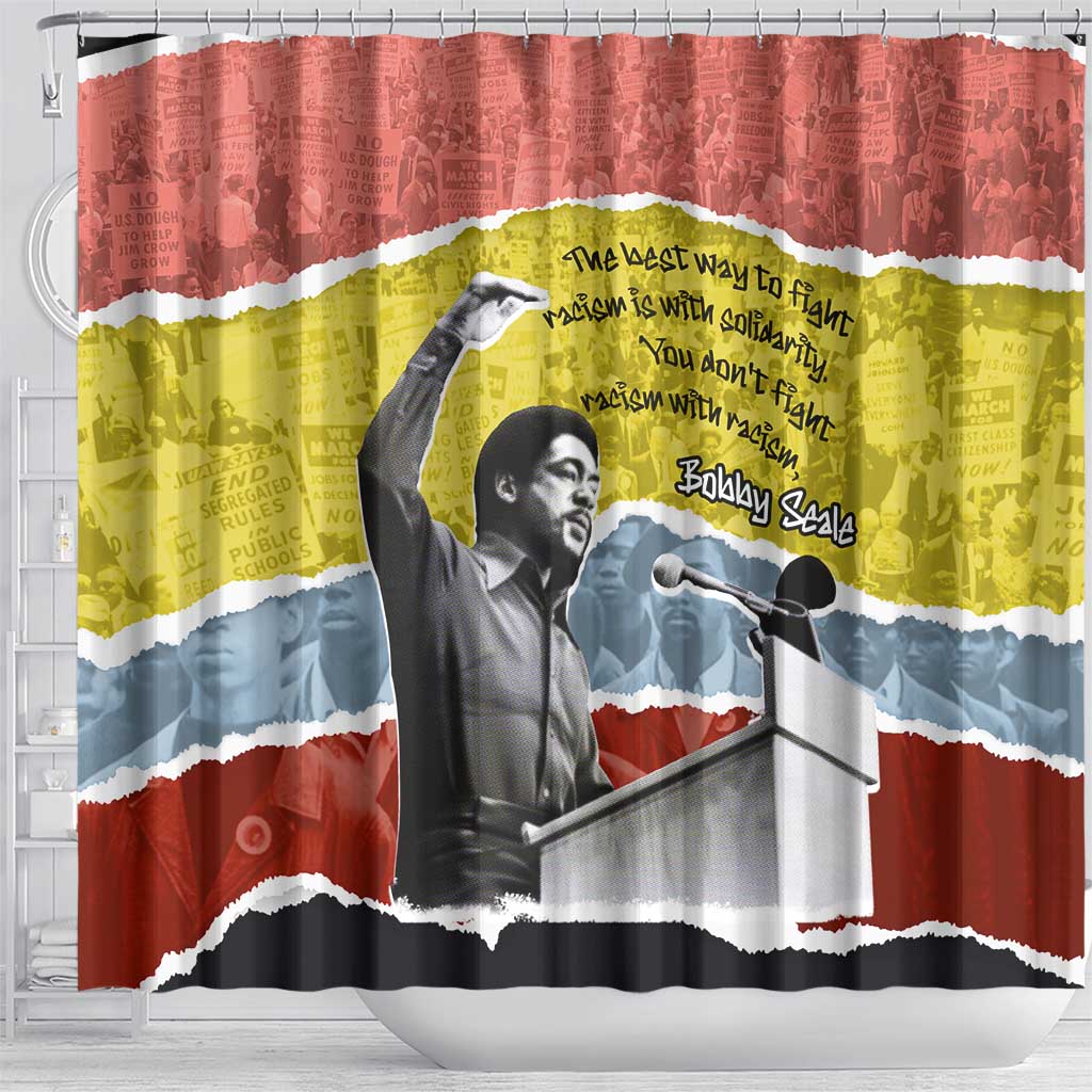 Bobby Seale Shower Curtain Torn Paper Collage Design Solidarity Quote Powerful Speech Artwork Civil Rights - Wonder Print Shop