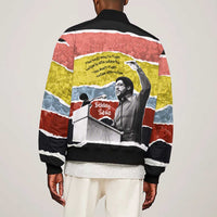 Bobby Seale Sleeve Zip Bomber Jacket Torn Paper Collage Design Solidarity Quote Powerful Speech Artwork Civil Rights - Wonder Print Shop