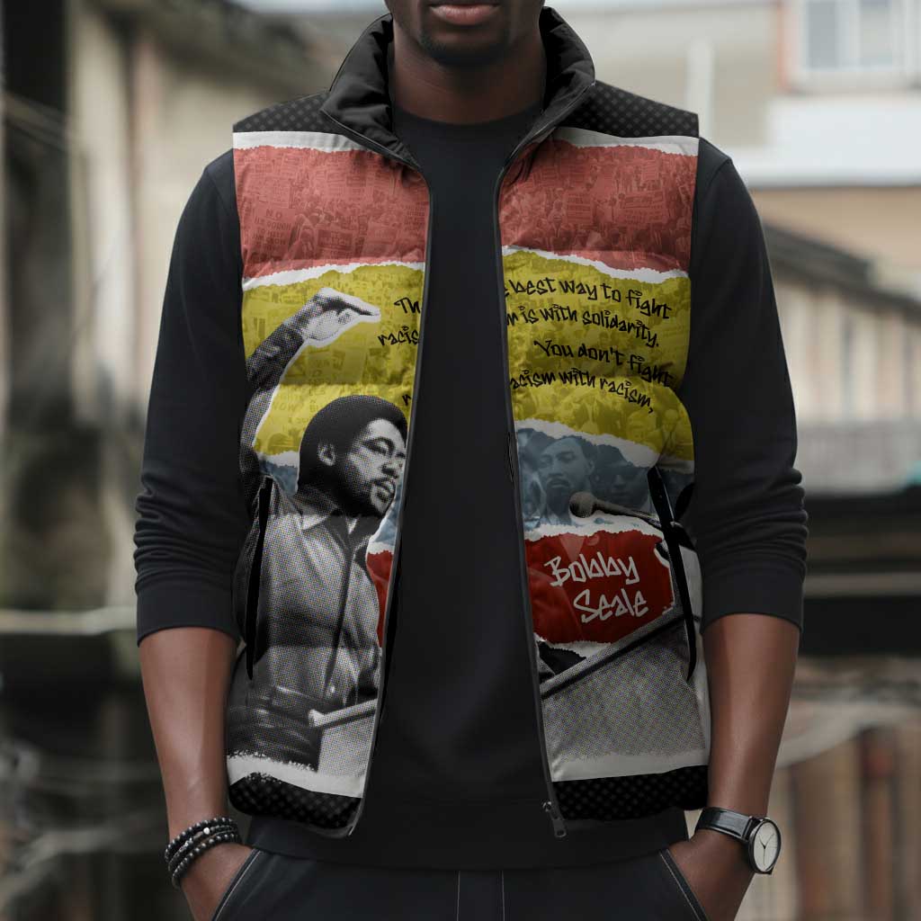 Bobby Seale Sleeveless Puffer Jacket Torn Paper Collage Design Solidarity Quote Powerful Speech Artwork Civil Rights - Wonder Print Shop