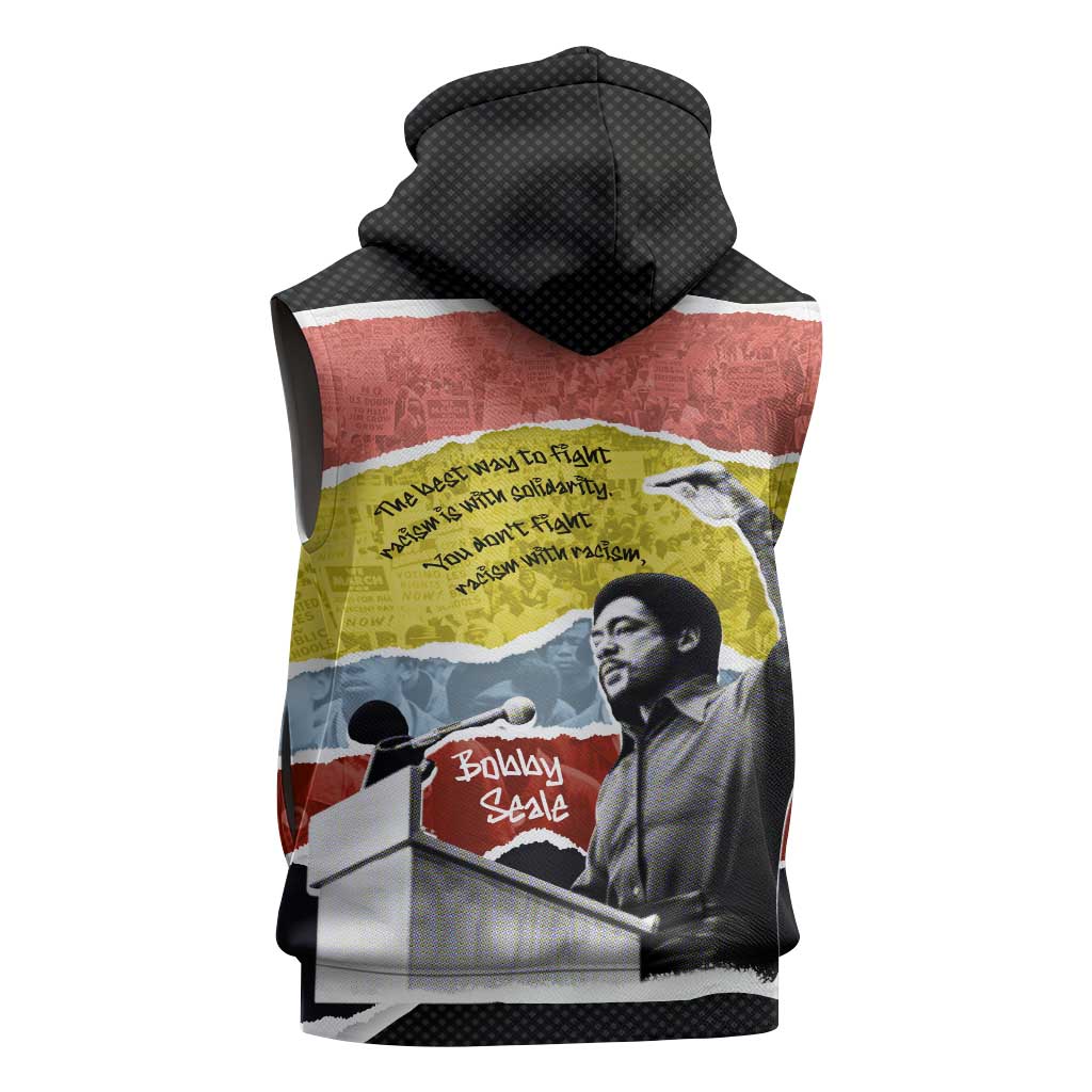 Bobby Seale Sleeveless Zip Hoodie Torn Paper Collage Design Solidarity Quote Powerful Speech Artwork Civil Rights - Wonder Print Shop
