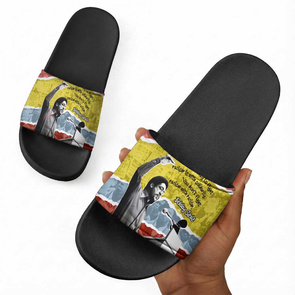 Bobby Seale Slide Sandals Torn Paper Collage Design Solidarity Quote Powerful Speech Artwork Civil Rights - Wonder Print Shop