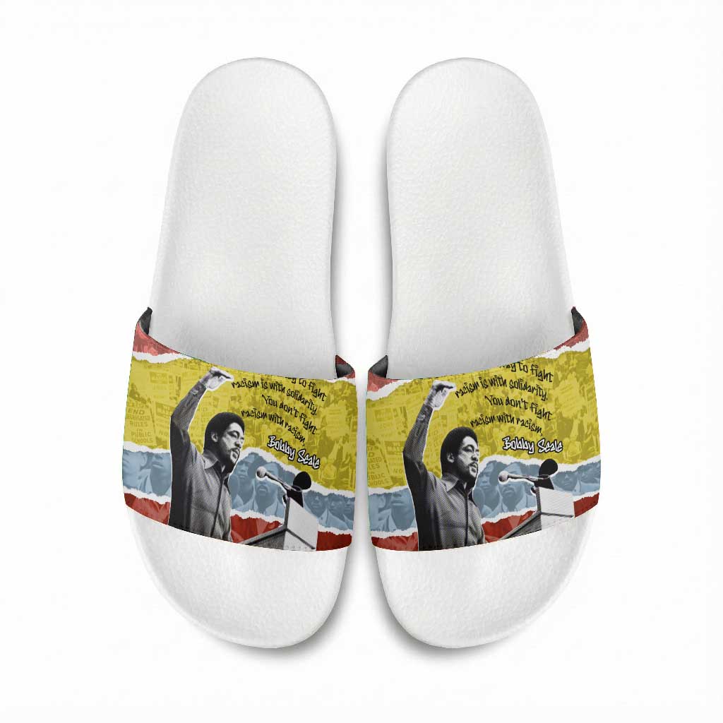 Bobby Seale Slide Sandals Torn Paper Collage Design Solidarity Quote Powerful Speech Artwork Civil Rights - Wonder Print Shop