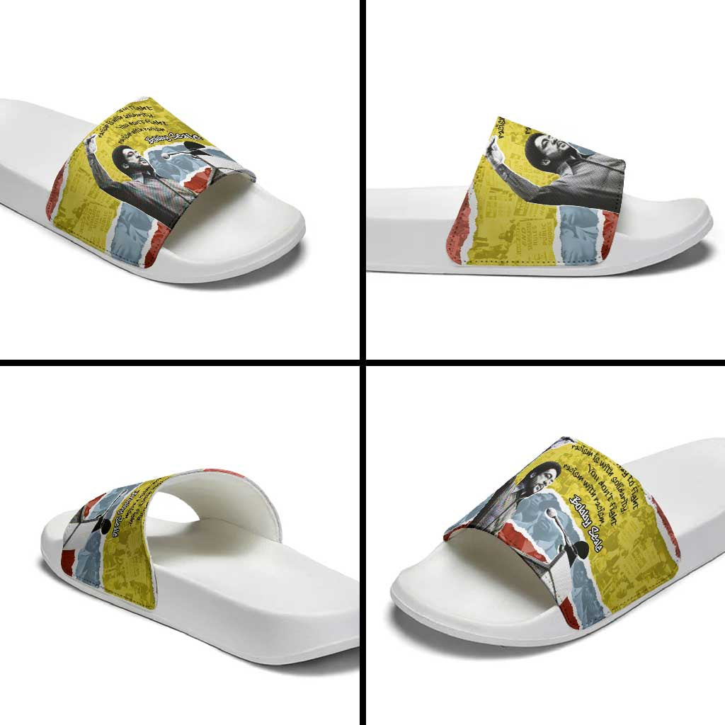 Bobby Seale Slide Sandals Torn Paper Collage Design Solidarity Quote Powerful Speech Artwork Civil Rights - Wonder Print Shop