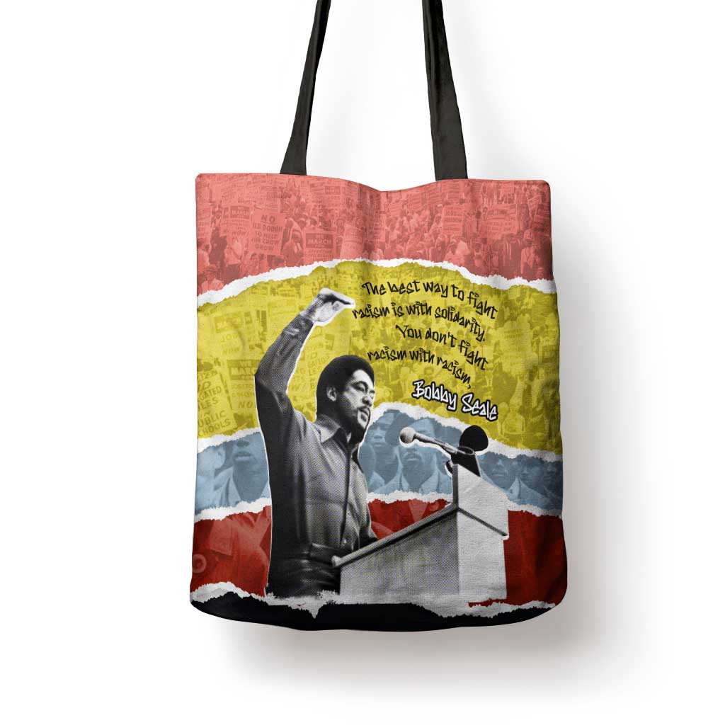 Bobby Seale Tote Bag Torn Paper Collage Design Solidarity Quote Powerful Speech Artwork Civil Rights - Wonder Print Shop
