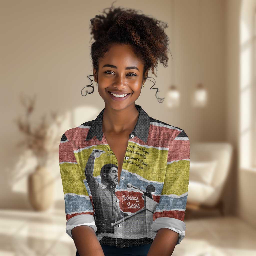 Bobby Seale Women Casual Shirt Torn Paper Collage Design Solidarity Quote Powerful Speech Artwork Civil Rights - Wonder Print Shop