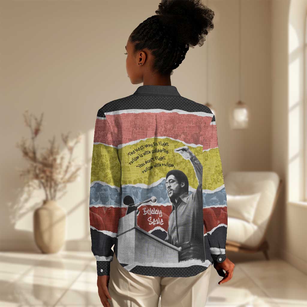 Bobby Seale Women Casual Shirt Torn Paper Collage Design Solidarity Quote Powerful Speech Artwork Civil Rights - Wonder Print Shop