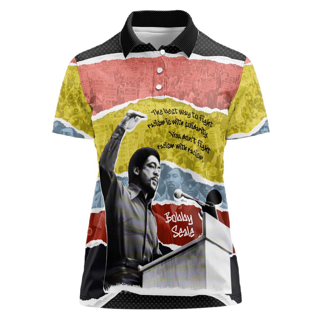 Bobby Seale Women Polo Shirt Torn Paper Collage Design Solidarity Quote Powerful Speech Artwork Civil Rights - Wonder Print Shop