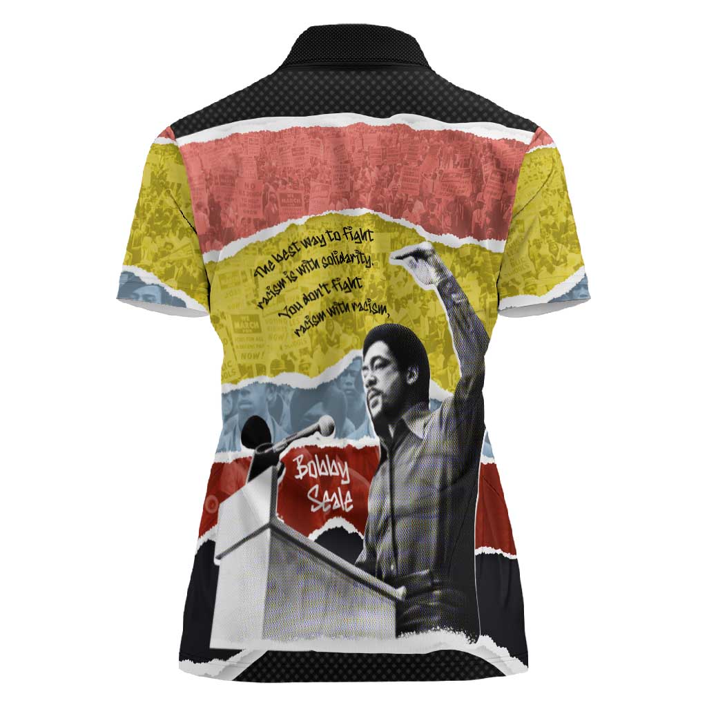 Bobby Seale Women Polo Shirt Torn Paper Collage Design Solidarity Quote Powerful Speech Artwork Civil Rights - Wonder Print Shop