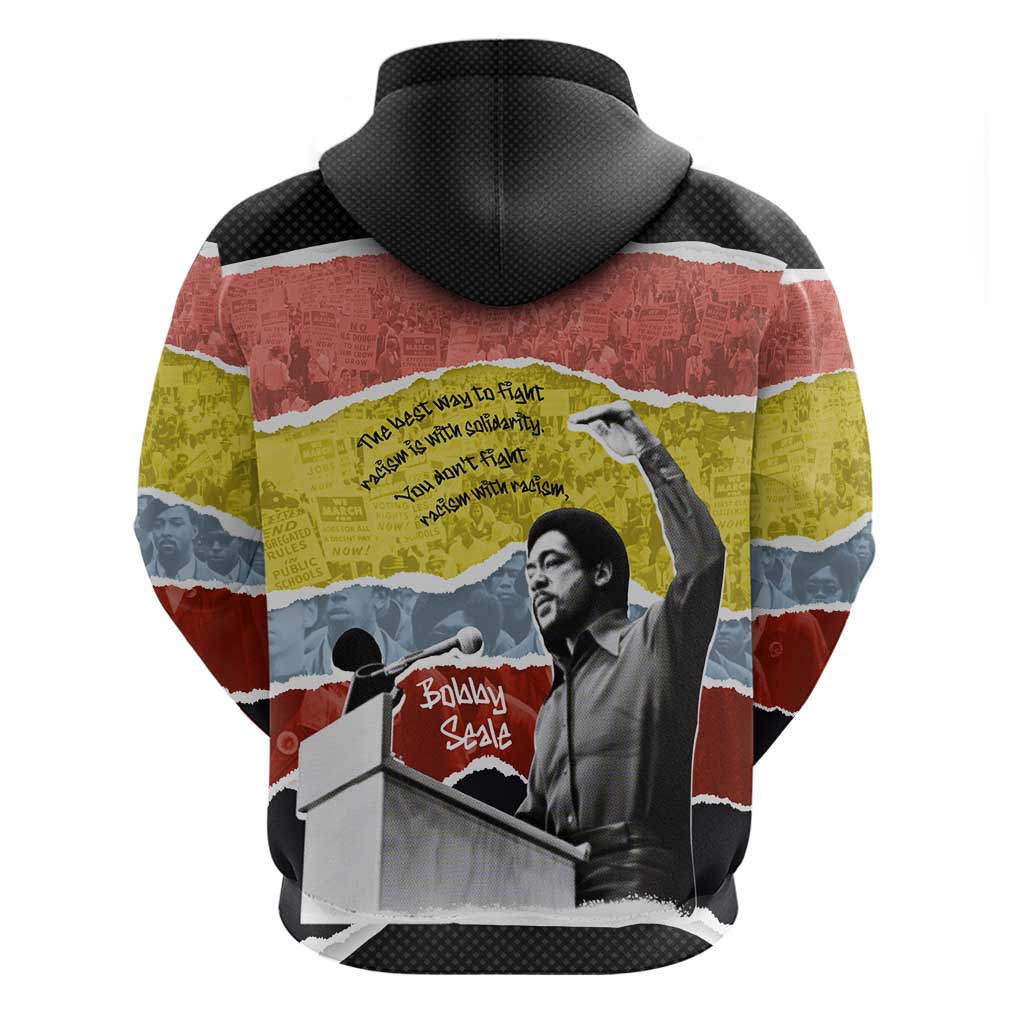 Bobby Seale Zip Hoodie Torn Paper Collage Design Solidarity Quote Powerful Speech Artwork Civil Rights - Wonder Print Shop