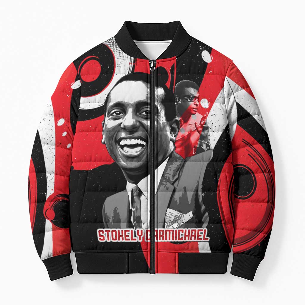 Stokely Carmichael Bomber Puffer Jacket Abstract Design Black Power Text Civil Rights Activist - Wonder Print Shop