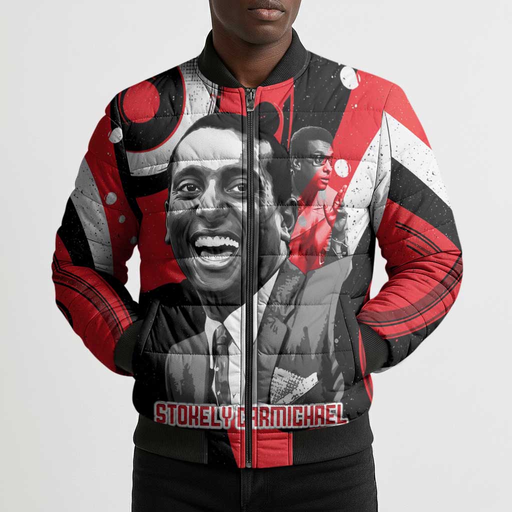 Stokely Carmichael Bomber Puffer Jacket Abstract Design Black Power Text Civil Rights Activist - Wonder Print Shop