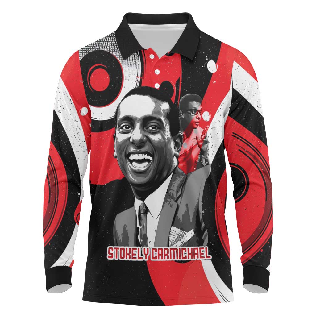 Stokely Carmichael Long Sleeve Polo Shirt Abstract Design Black Power Text Civil Rights Activist - Wonder Print Shop