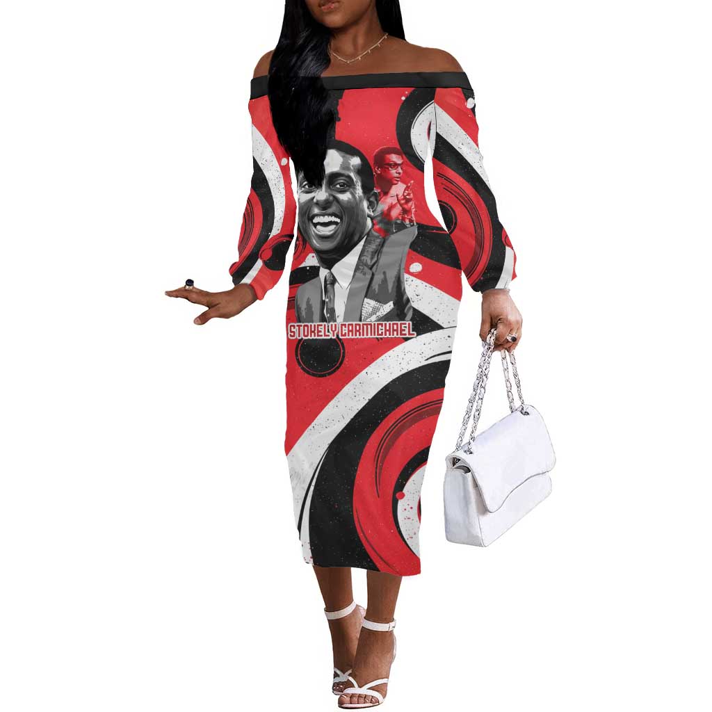 Stokely Carmichael Off The Shoulder Long Sleeve Dress Abstract Design Black Power Text Civil Rights Activist - Wonder Print Shop
