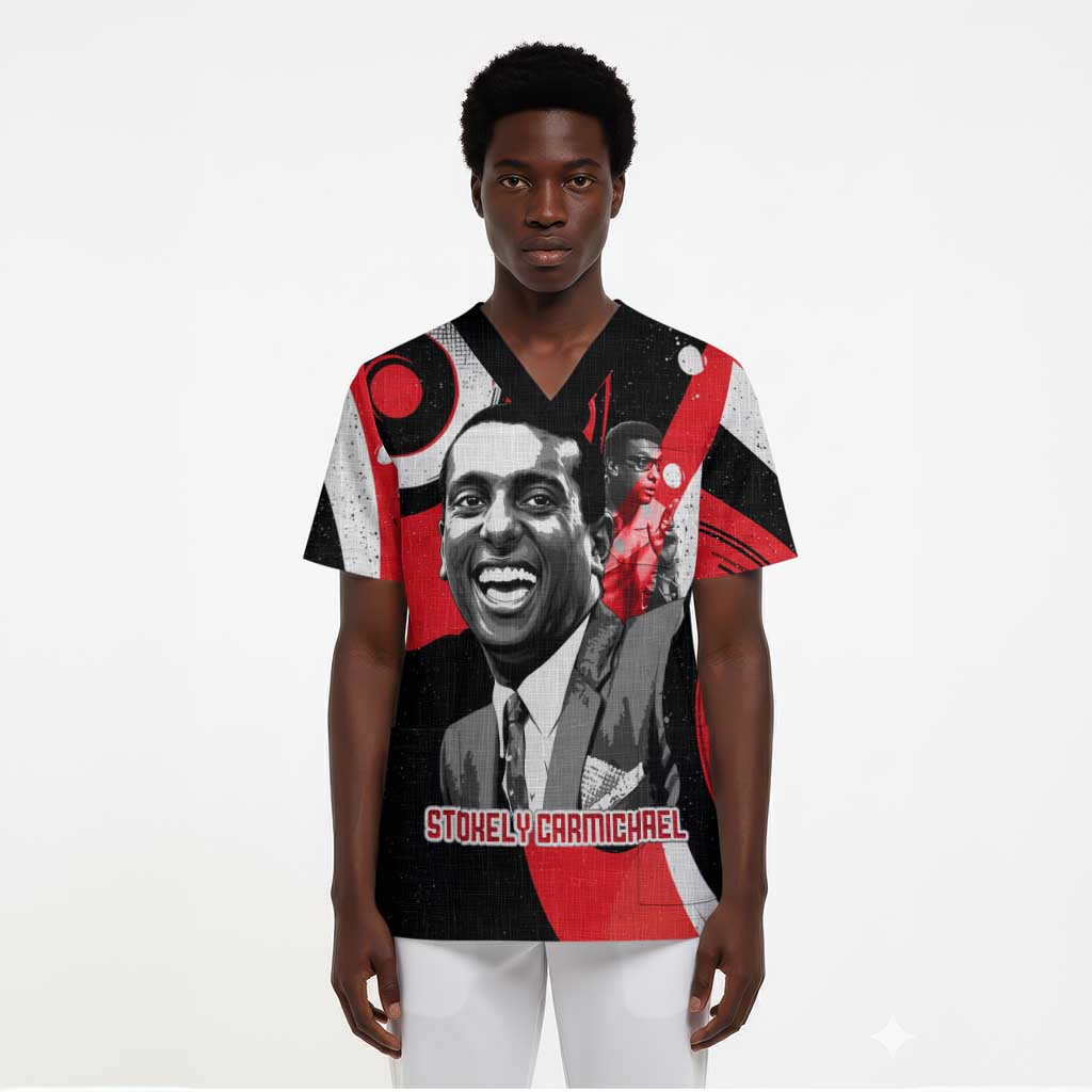 Stokely Carmichael Scrub Top Abstract Design Black Power Text Civil Rights Activist - Wonder Print Shop
