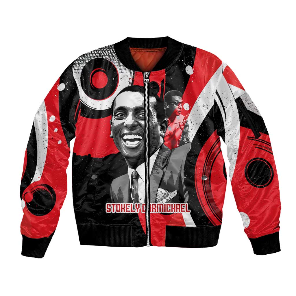 Stokely Carmichael Sleeve Zip Bomber Jacket Abstract Design Black Power Text Civil Rights Activist - Wonder Print Shop