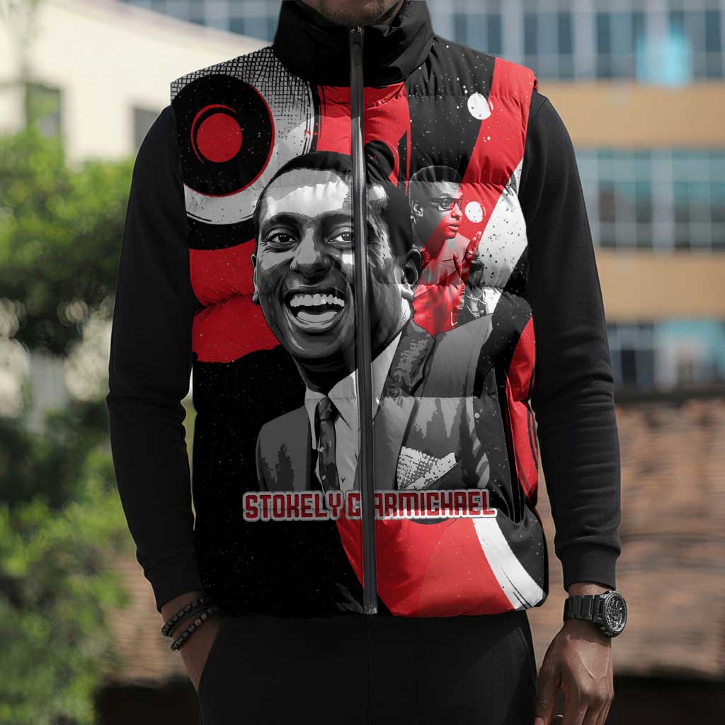 Stokely Carmichael Sleeveless Puffer Jacket Abstract Design Black Power Text Civil Rights Activist - Wonder Print Shop