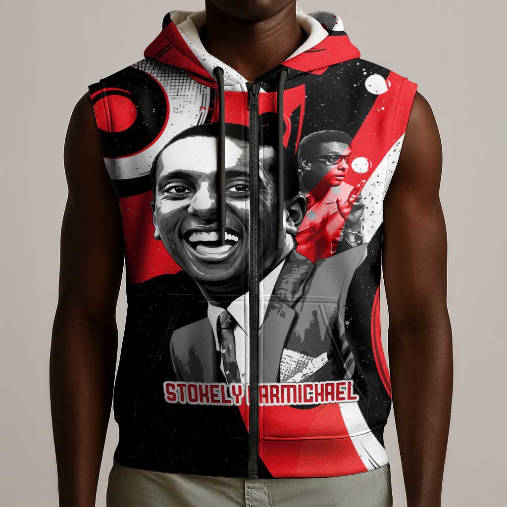 Stokely Carmichael Sleeveless Zip Hoodie Abstract Design Black Power Text Civil Rights Activist - Wonder Print Shop