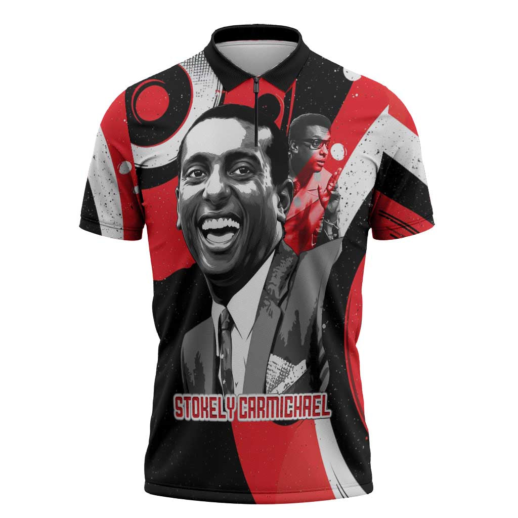 Stokely Carmichael Zipper Polo Shirt Abstract Design Black Power Text Civil Rights Activist - Wonder Print Shop