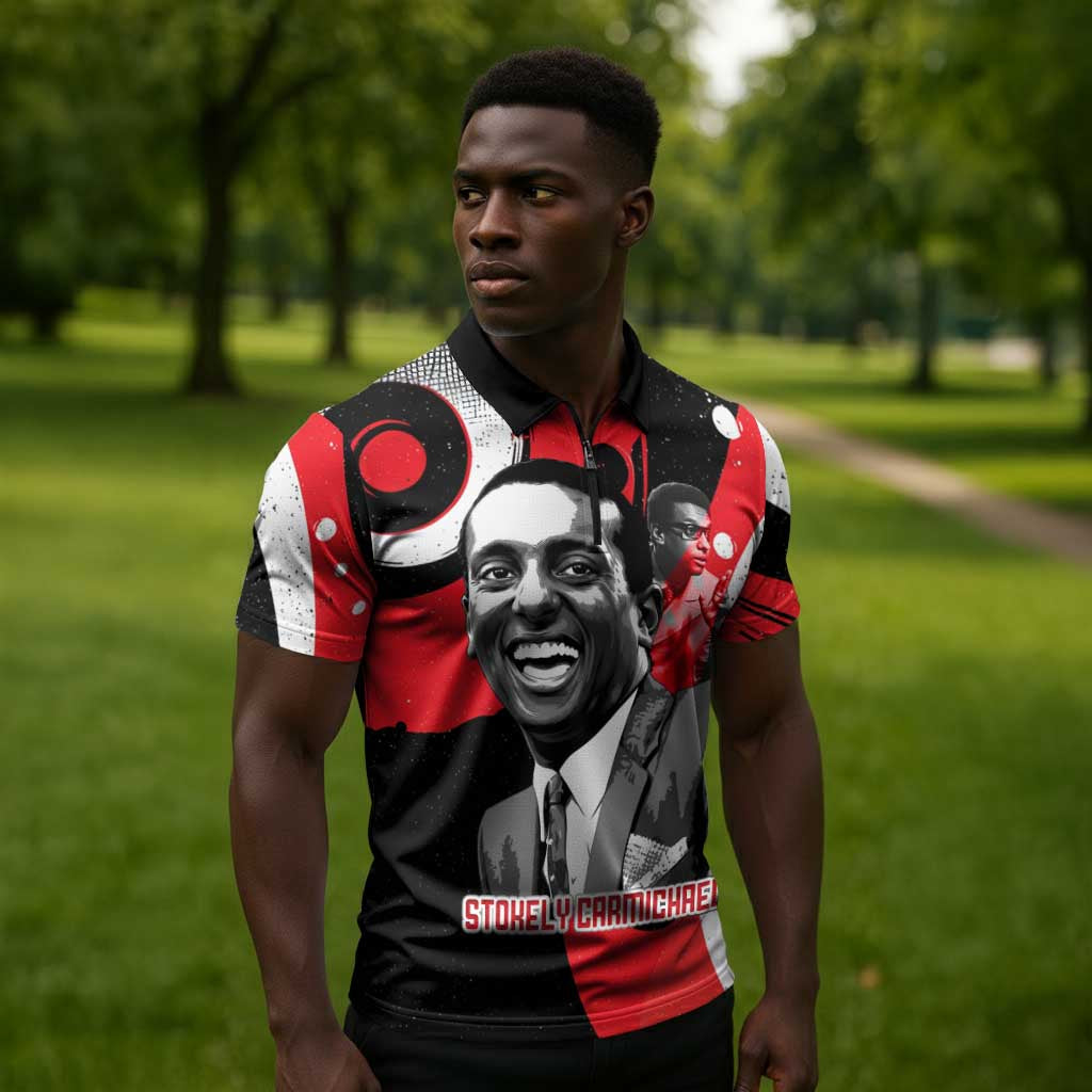 Stokely Carmichael Zipper Polo Shirt Abstract Design Black Power Text Civil Rights Activist - Wonder Print Shop