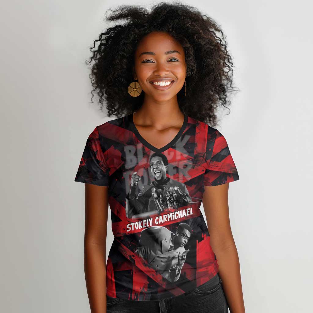 Stokely Carmichael Women V-Neck T-Shirt Graphic Design Black Power Quote Powerful Speech Civil Rights - Wonder Print Shop