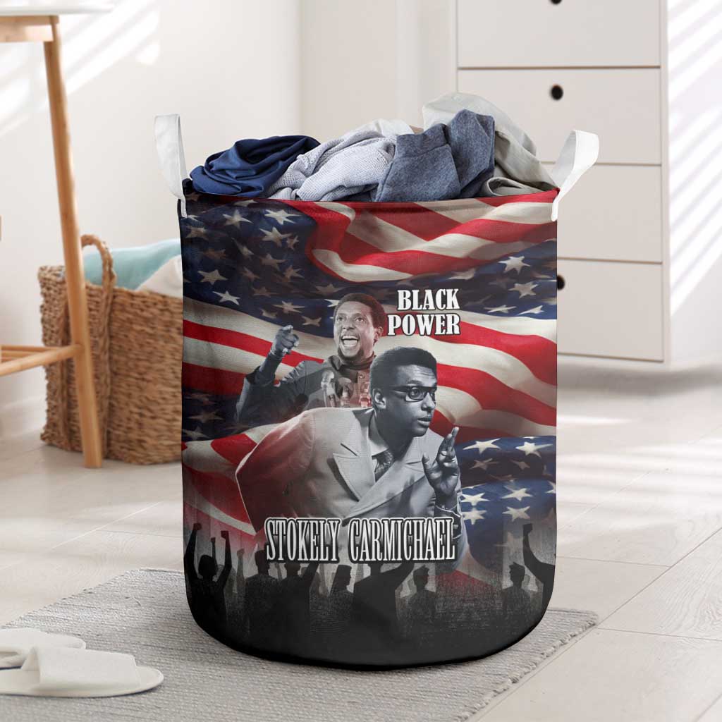 Stokely Carmichael Laundry Basket American Flag Background Black Power Quote Civil Rights Leader Powerful Speech - Wonder Print Shop