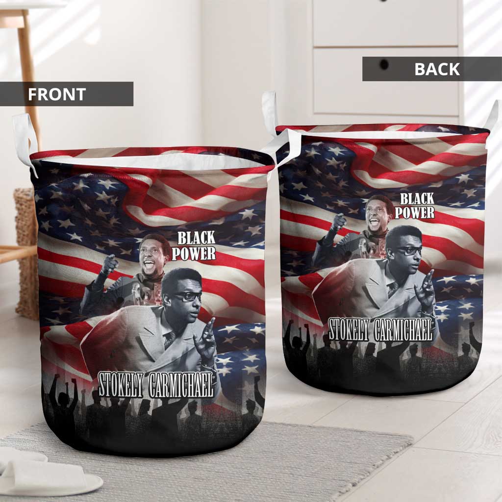 Stokely Carmichael Laundry Basket American Flag Background Black Power Quote Civil Rights Leader Powerful Speech - Wonder Print Shop