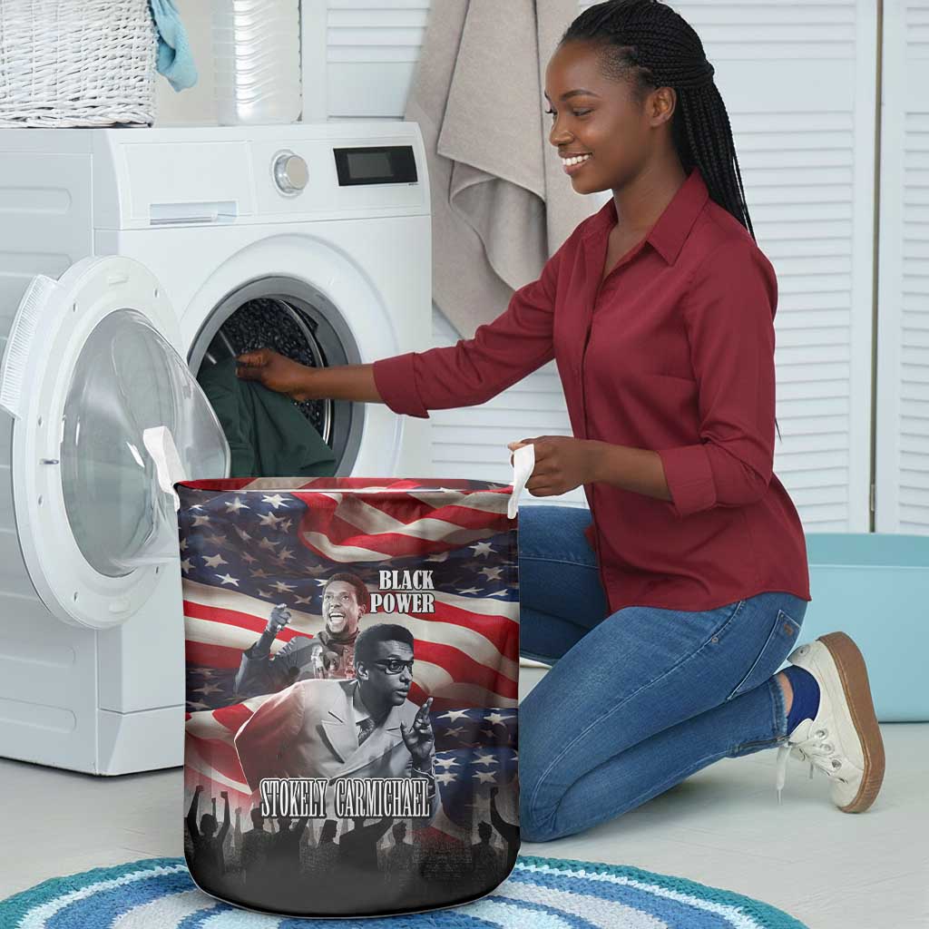 Stokely Carmichael Laundry Basket American Flag Background Black Power Quote Civil Rights Leader Powerful Speech - Wonder Print Shop