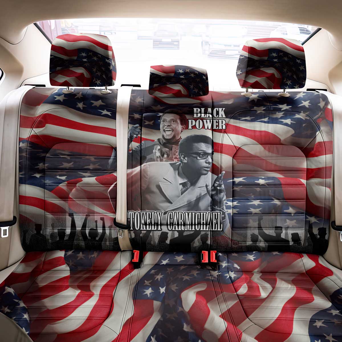 Stokely Carmichael Back Car Seat Cover American Flag Background Black Power Quote Civil Rights Leader Powerful Speech - Wonder Print Shop