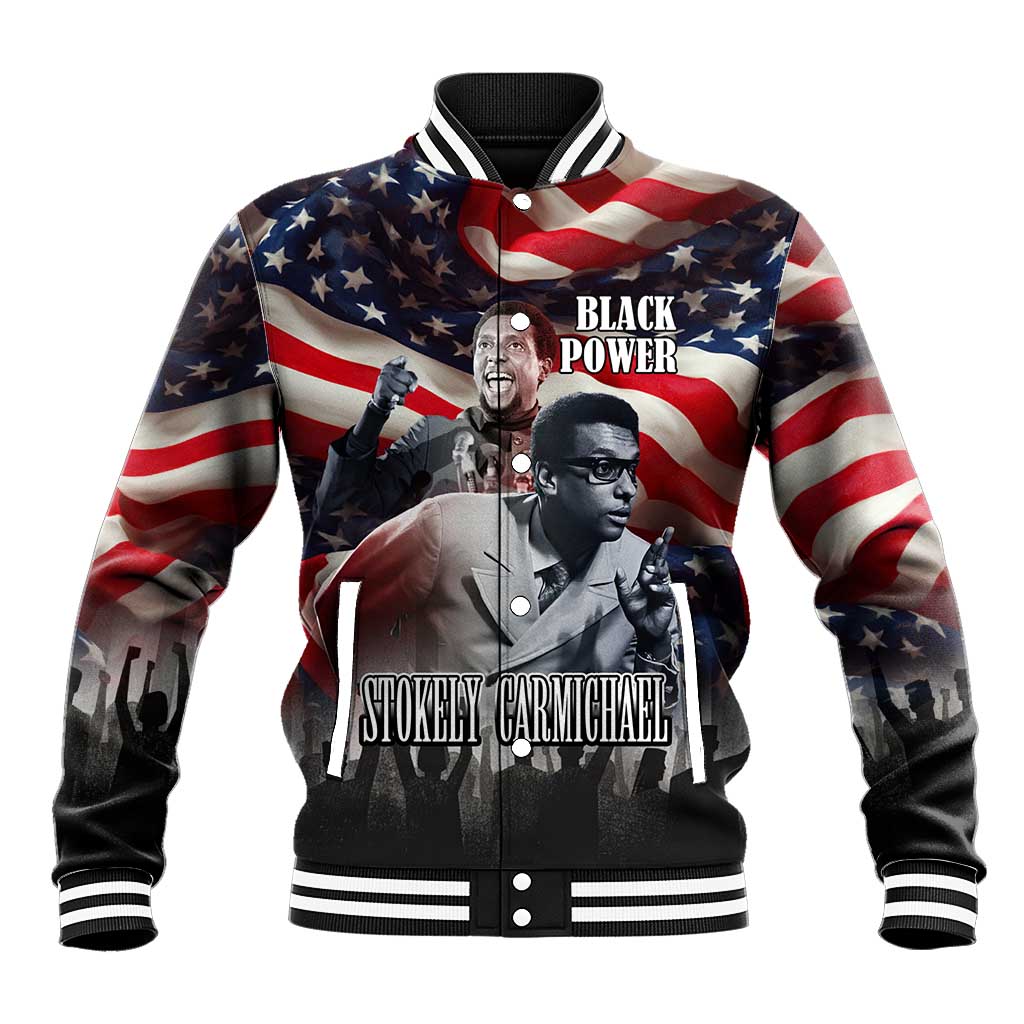 Stokely Carmichael Baseball Jacket American Flag Background Black Power Quote Civil Rights Leader Powerful Speech - Wonder Print Shop