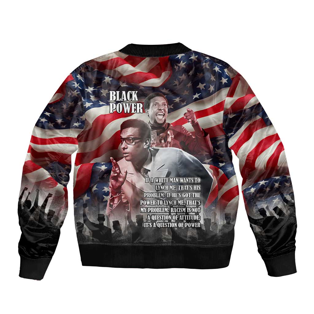 Stokely Carmichael Bomber Jacket American Flag Background Black Power Quote Civil Rights Leader Powerful Speech - Wonder Print Shop