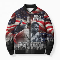Stokely Carmichael Bomber Puffer Jacket American Flag Background Black Power Quote Civil Rights Leader Powerful Speech - Wonder Print Shop