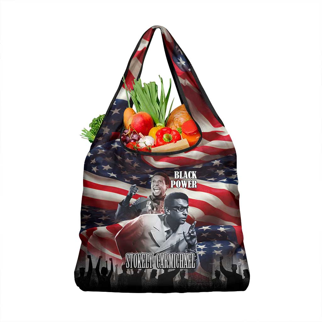 Stokely Carmichael Grocery Bag American Flag Background Black Power Quote Civil Rights Leader Powerful Speech - Wonder Print Shop