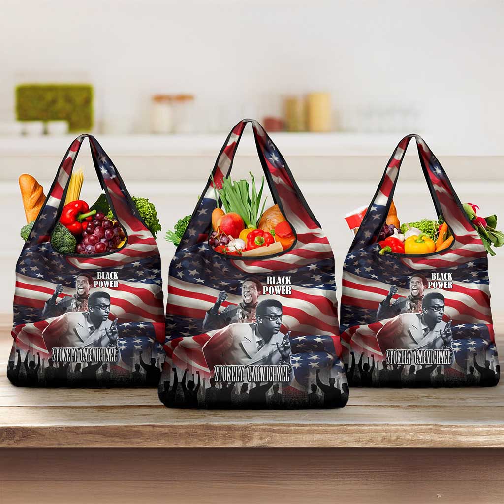 Stokely Carmichael Grocery Bag American Flag Background Black Power Quote Civil Rights Leader Powerful Speech - Wonder Print Shop