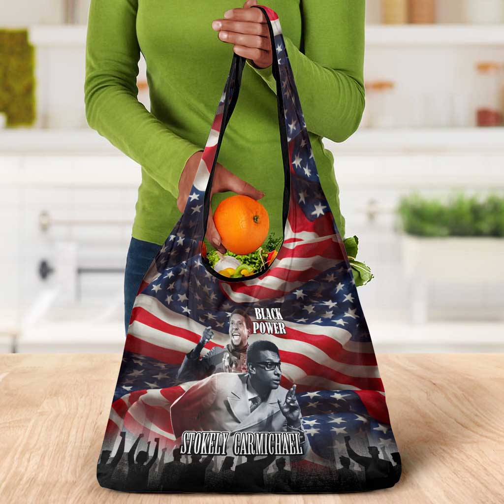 Stokely Carmichael Grocery Bag American Flag Background Black Power Quote Civil Rights Leader Powerful Speech - Wonder Print Shop