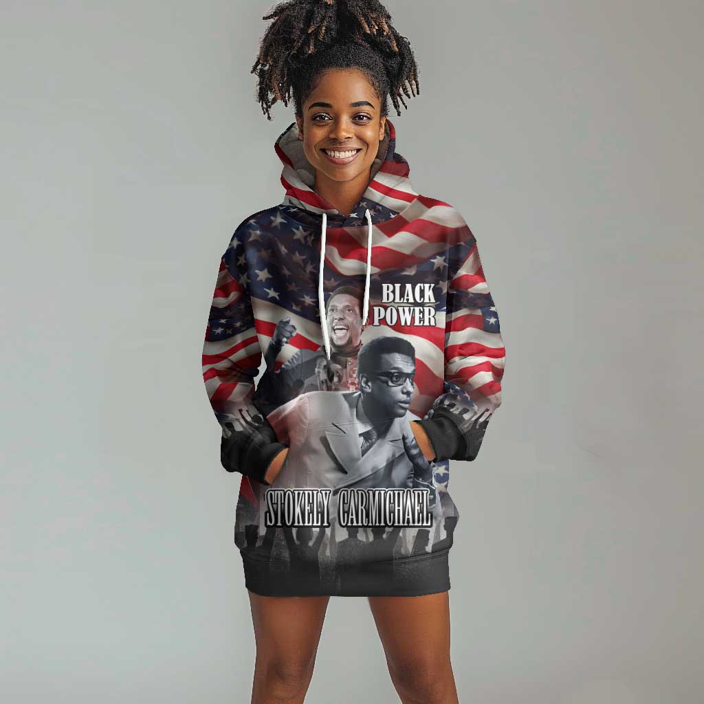 Stokely Carmichael Hoodie Dress American Flag Background Black Power Quote Civil Rights Leader Powerful Speech - Wonder Print Shop