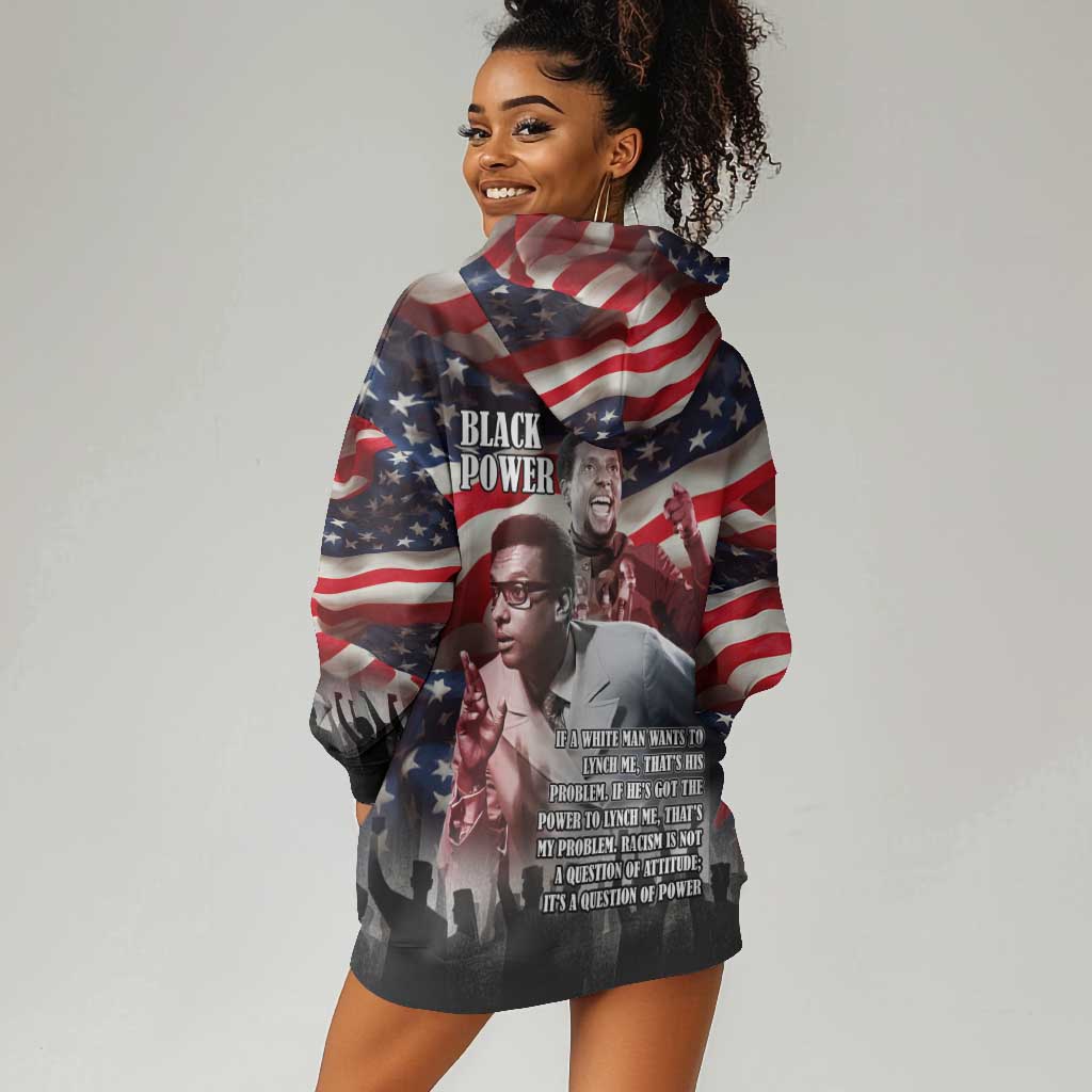 Stokely Carmichael Hoodie Dress American Flag Background Black Power Quote Civil Rights Leader Powerful Speech - Wonder Print Shop